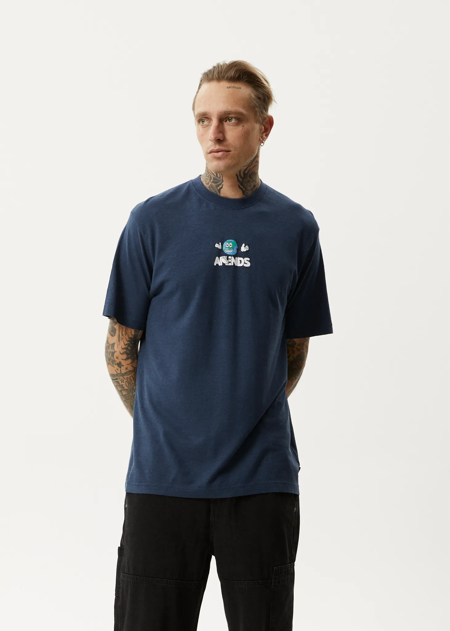 AFENDS Mens Hometown - Retro T-Shirt - Navy