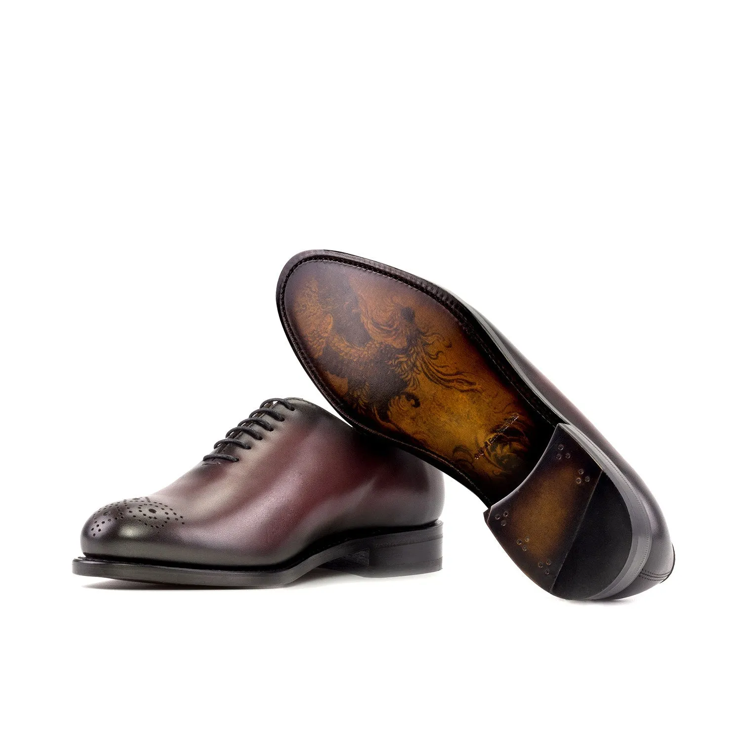 Ambrogio Bespoke Men's Shoes Burgundy Calf-Skin Leather Whole-cut Oxfords (AMB2278)