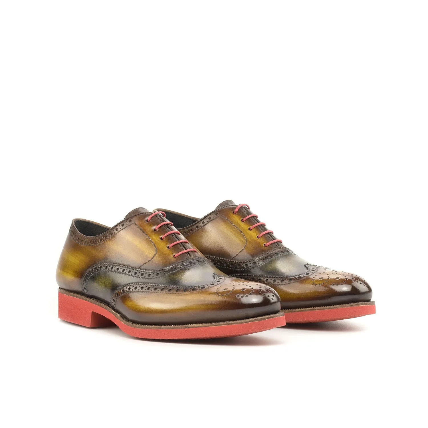 Ambrogio Bespoke Men's Shoes Cognac & Green Patina Leather Brogue Oxfords (AMB2246)