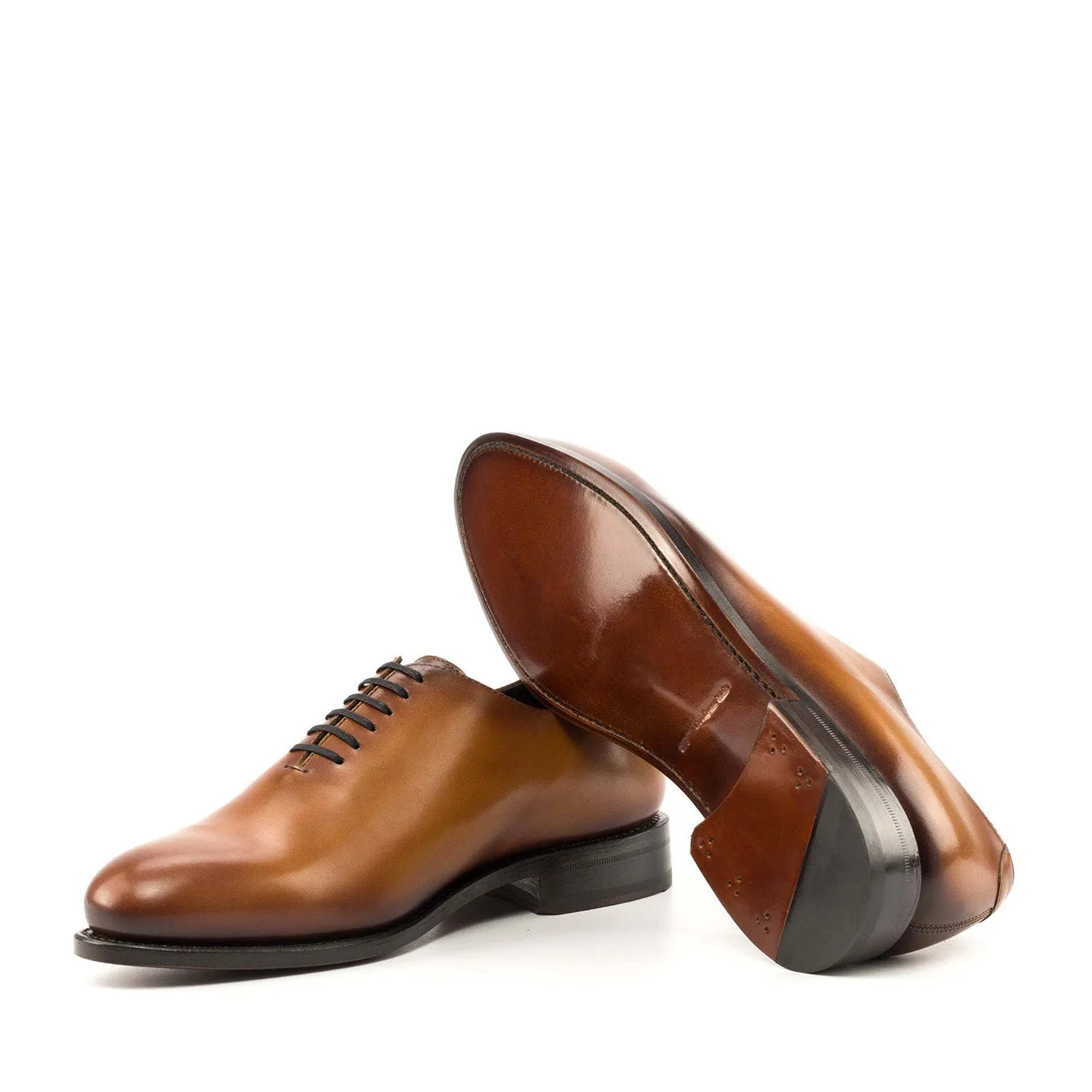 Ambrogio Bespoke Men's Shoes Cognac Calf-Skin Leather Whole Cut Oxfords (AMB2256)