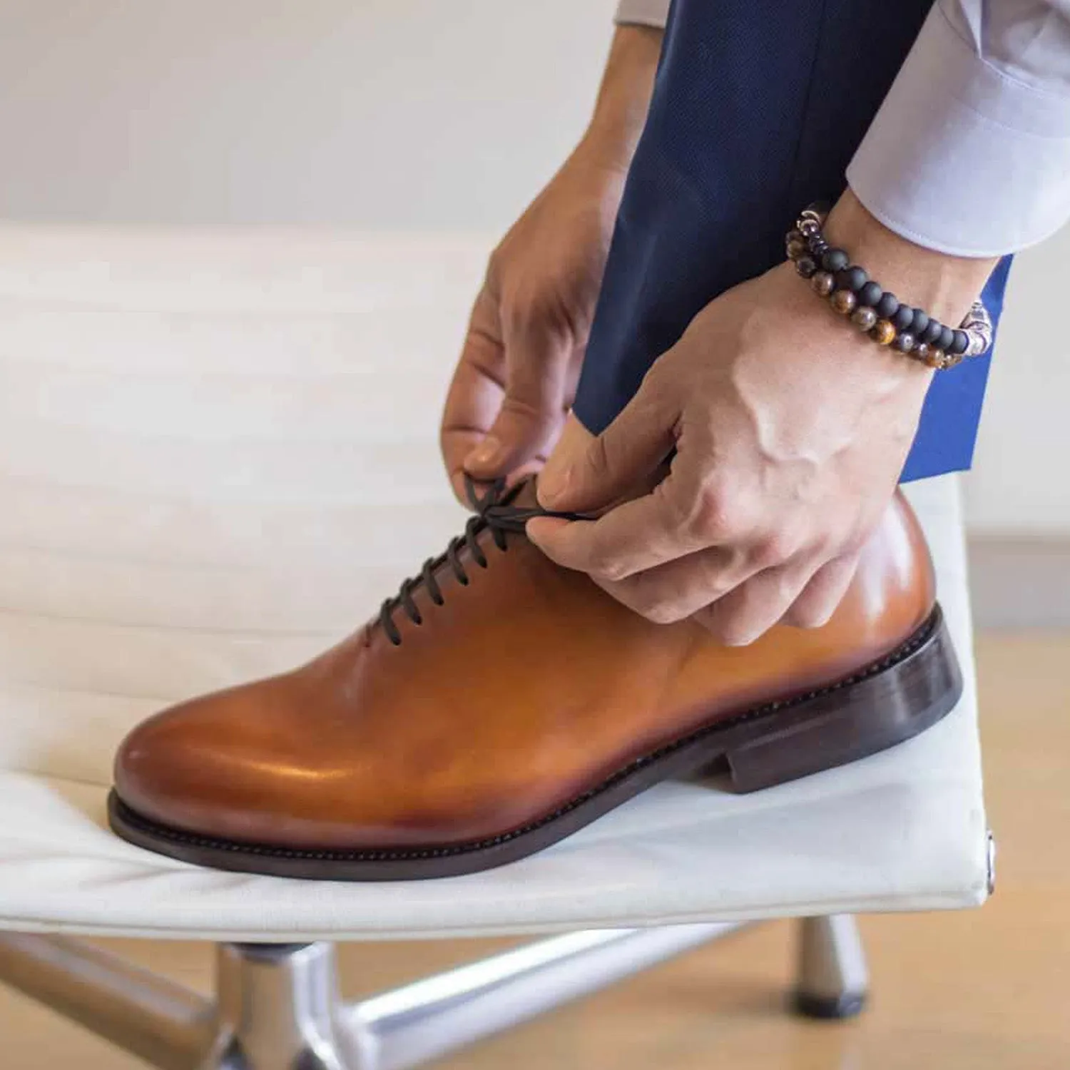 Ambrogio Bespoke Men's Shoes Cognac Calf-Skin Leather Whole Cut Oxfords (AMB2256)