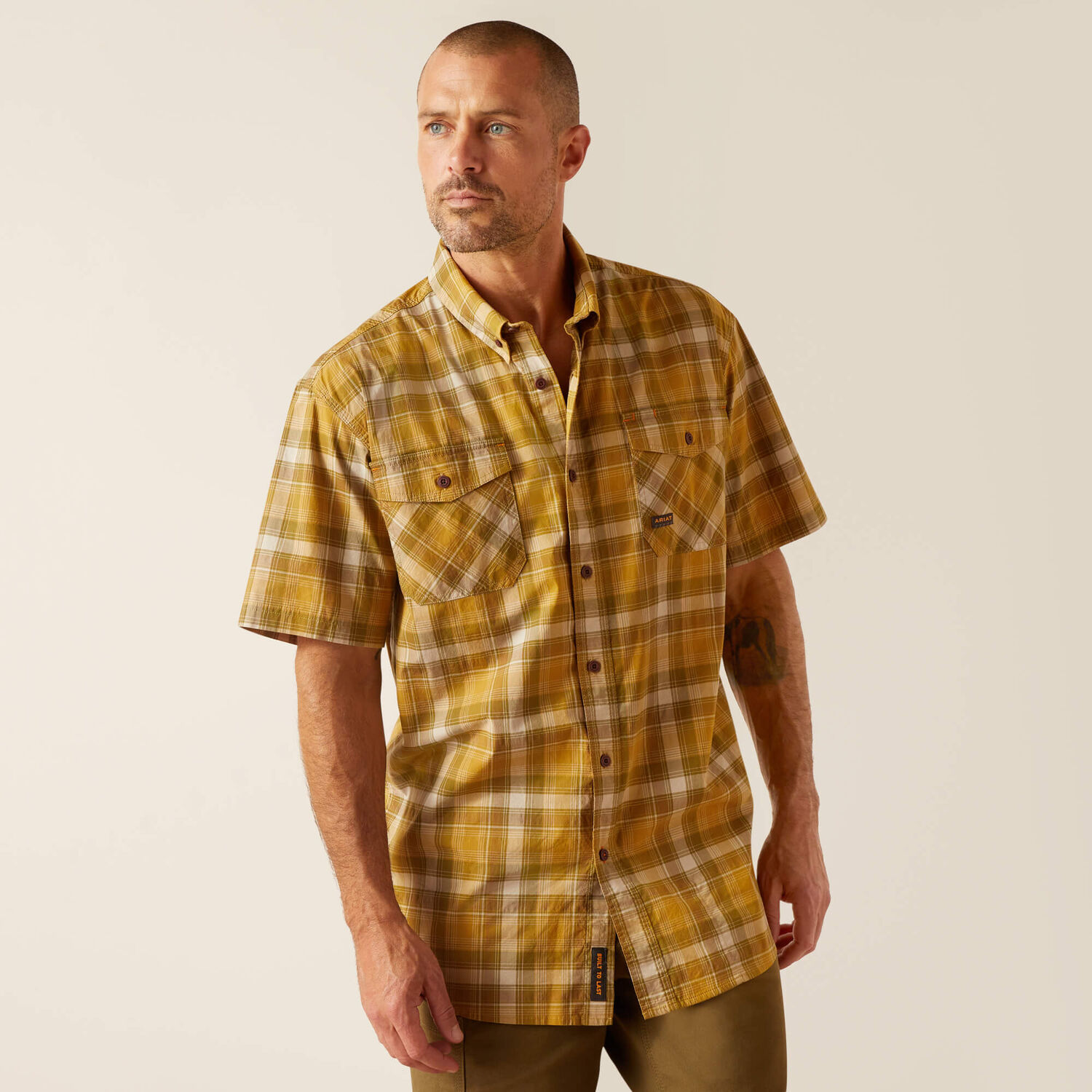 Ariat Men's Rebar Made Tough DuraStretch Work Shirt in Dried Tobacco Plaid