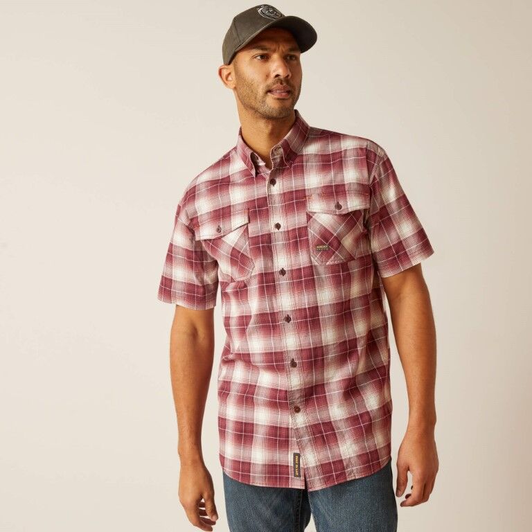 Ariat Men's Rebar Made Tough DuraStretch Work Shirt in Roan Rouge Plaid