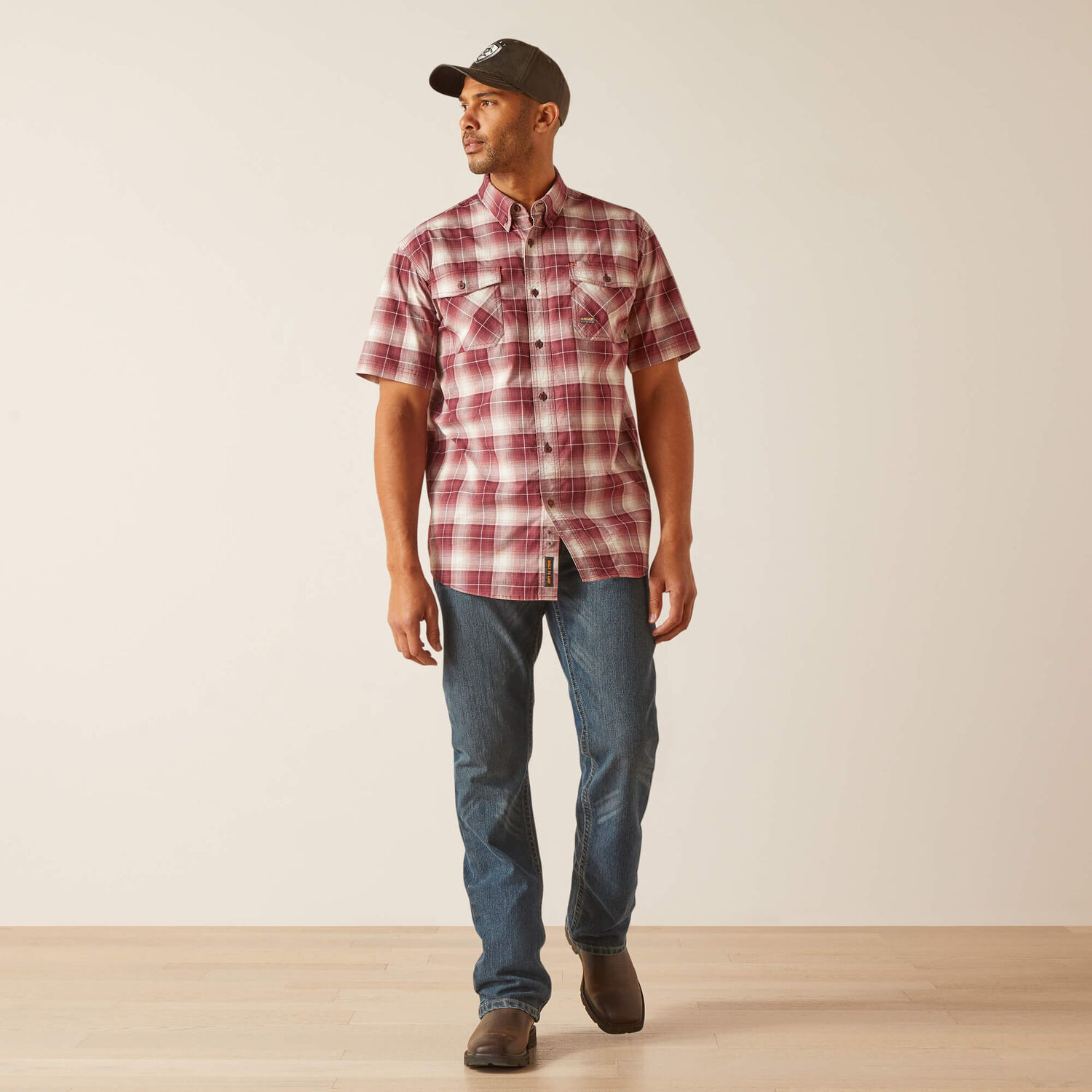 Ariat Men's Rebar Made Tough DuraStretch Work Shirt in Roan Rouge Plaid