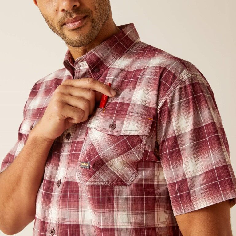 Ariat Men's Rebar Made Tough DuraStretch Work Shirt in Roan Rouge Plaid