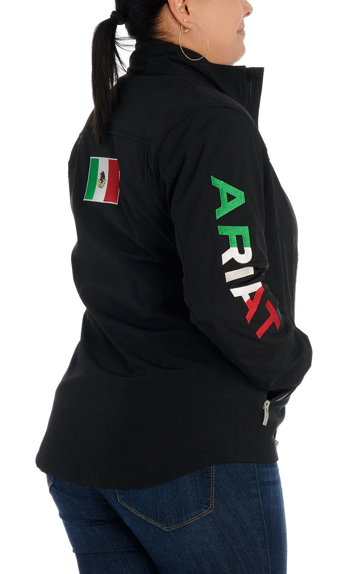 Ariat Women's Black with Mexico Flag Logo Team Softshell