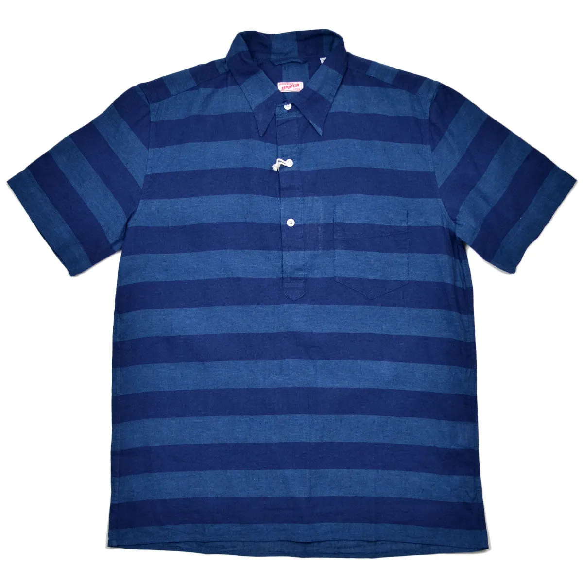 Arpenteur - Eté Short-Sleeve Popover Shirt - Indigo Stripes