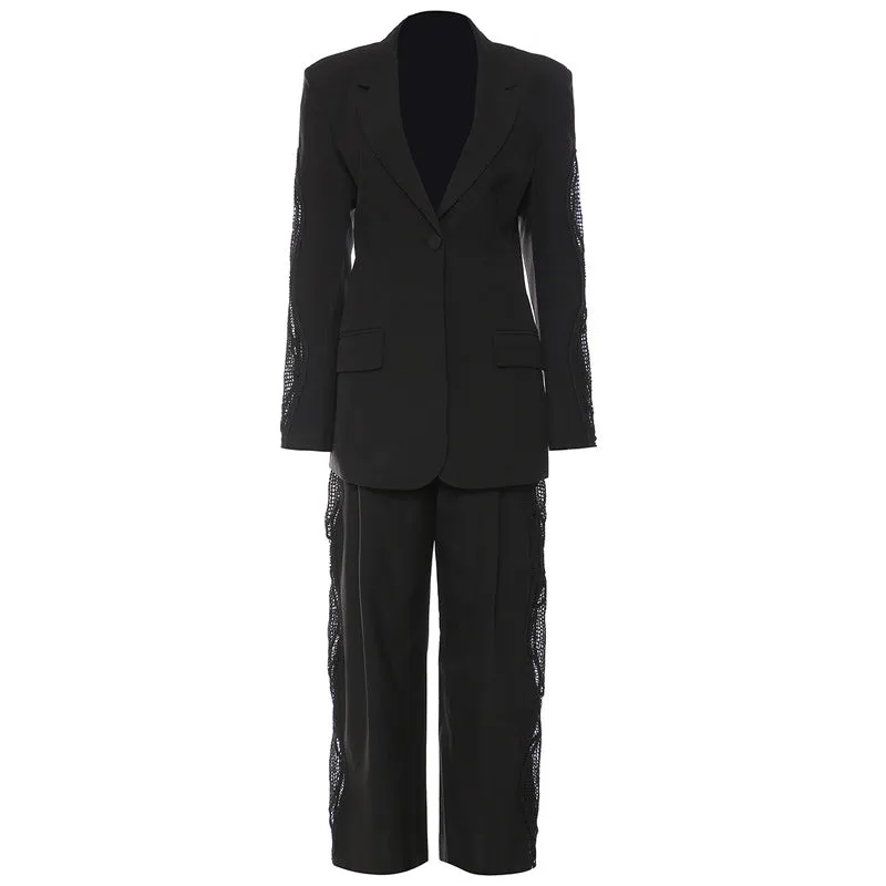 Ashore Shop Womens Size Lace Incert on Sleeves and Pants Blazer Sets