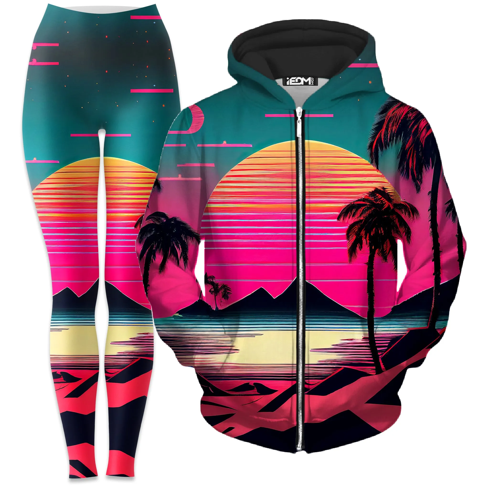 Beach Sunset Zip-Up Hoodie and Leggings Combo