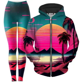 Beach Sunset Zip-Up Hoodie and Leggings Combo