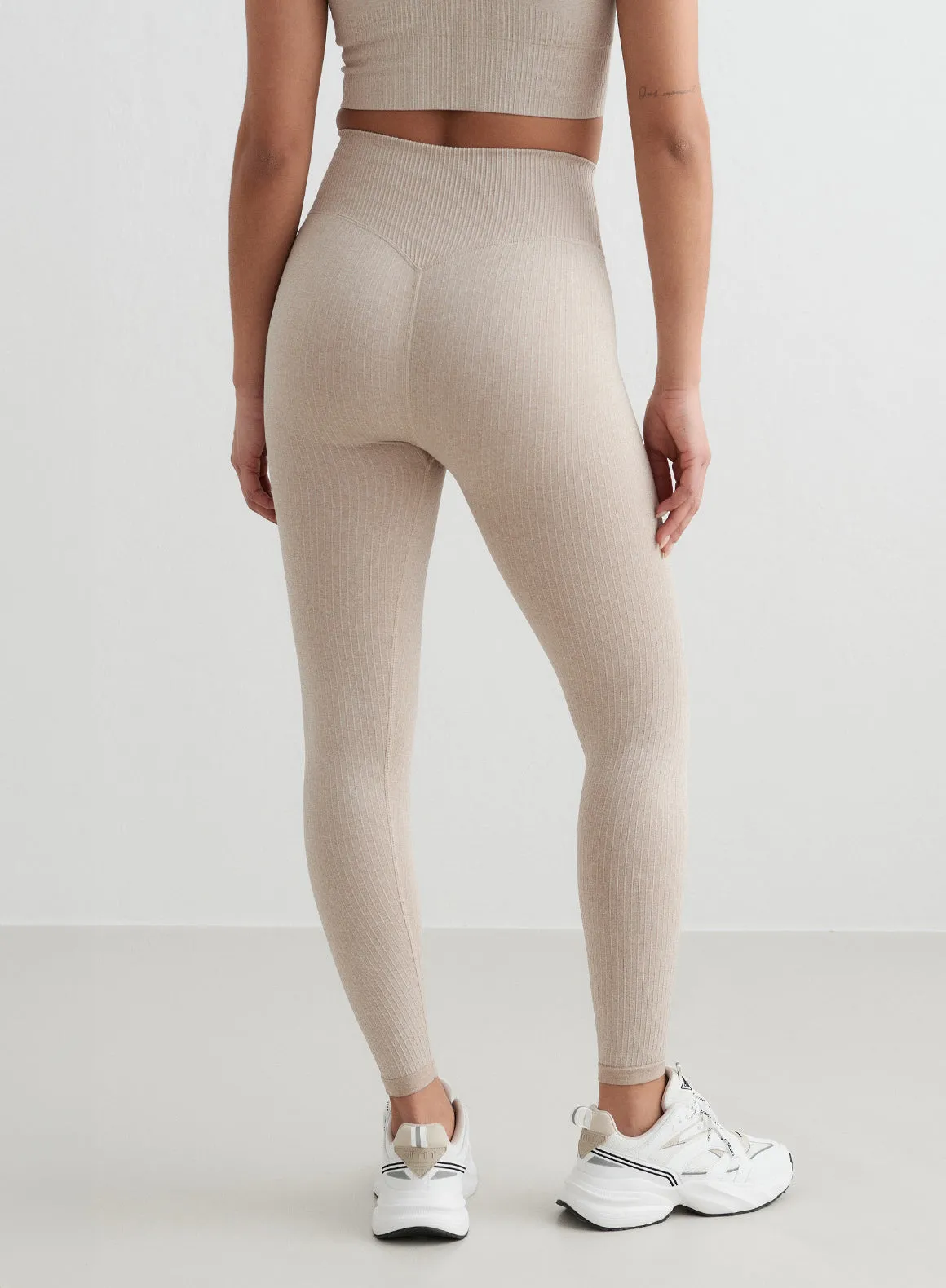 Beige Ribbed Seamless Tights