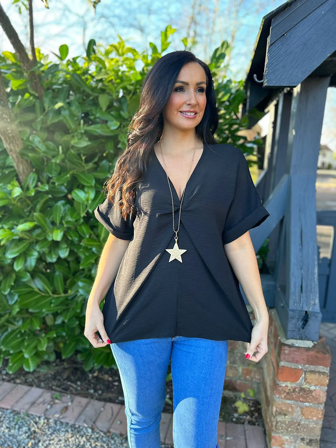 Black Twist Front Crepe Blouse Elizabeth