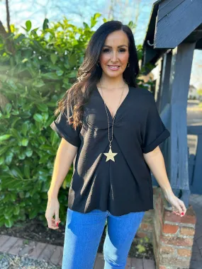 Black Twist Front Crepe Blouse Elizabeth