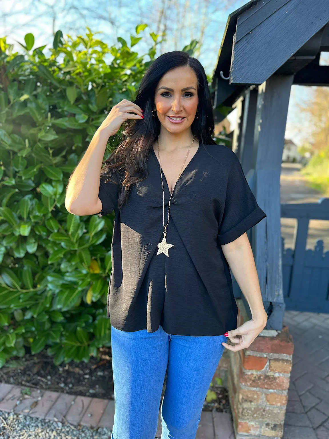 Black Twist Front Crepe Blouse Elizabeth