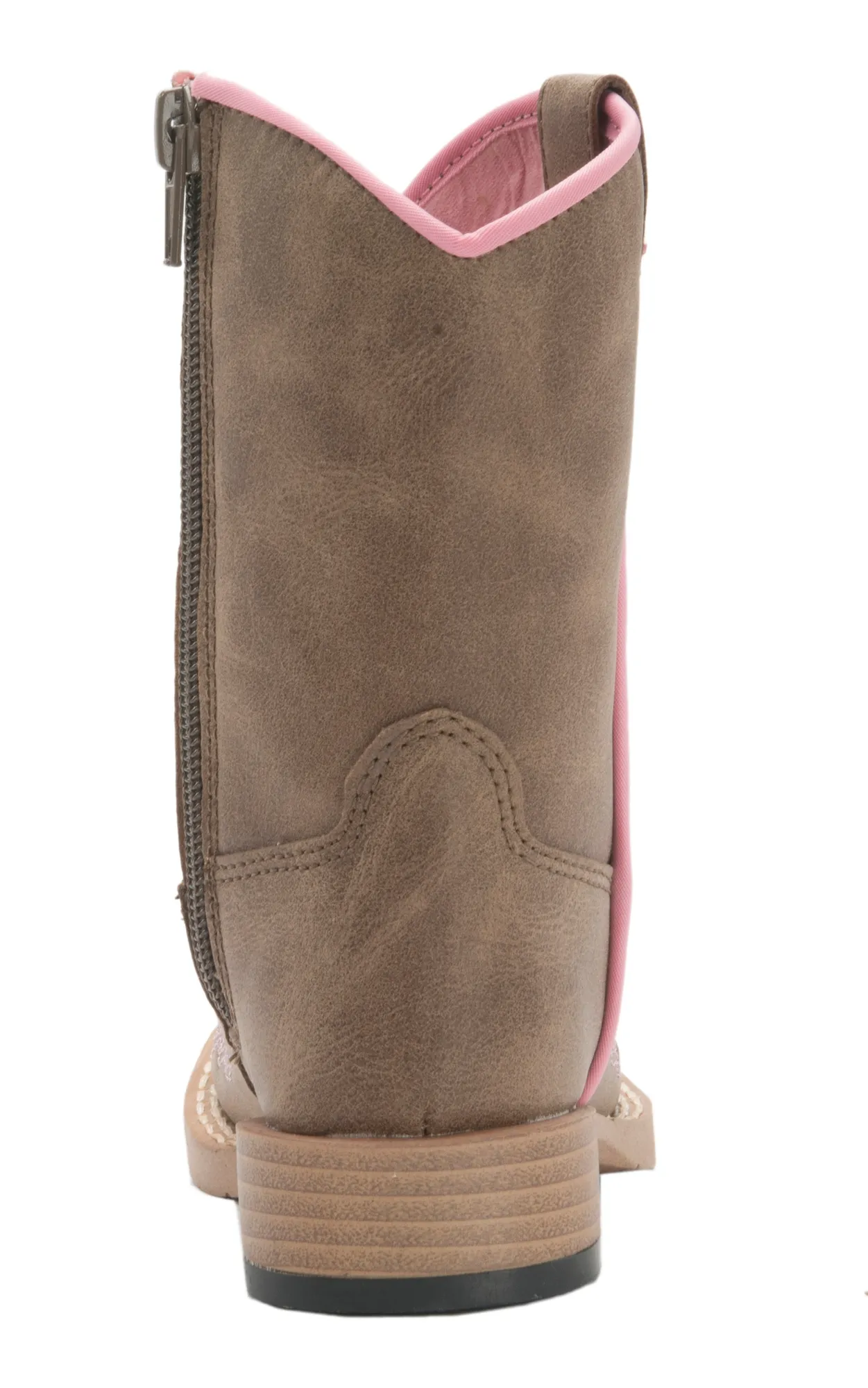 Blazin Roxx Toddler Gracie Brown with Pink Wing Cross Zip Square Toe Cowboy Boots