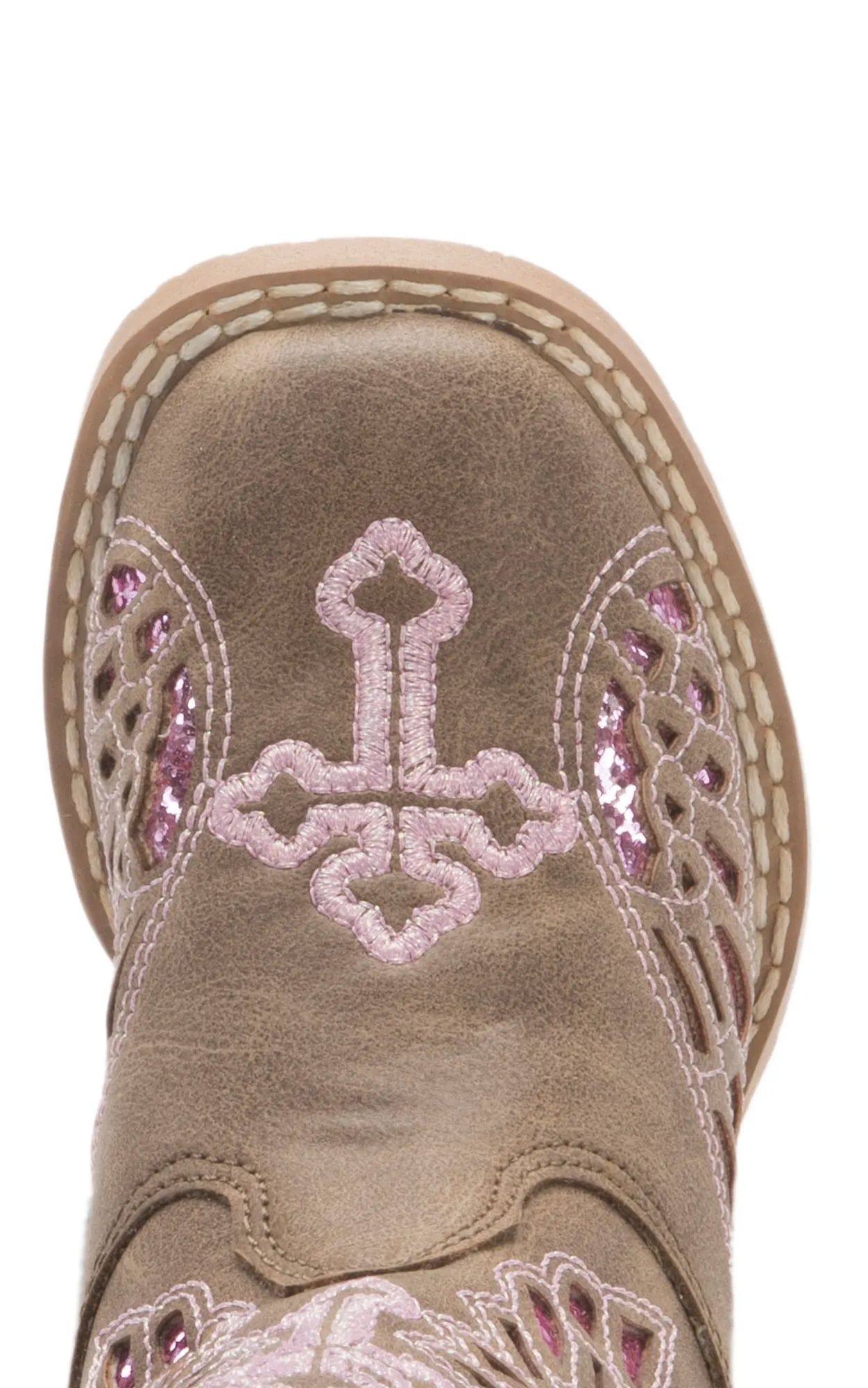 Blazin Roxx Toddler Gracie Brown with Pink Wing Cross Zip Square Toe Cowboy Boots