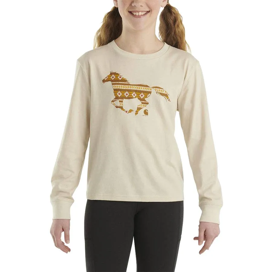 Carhartt Girl's Long Sleeve Running Horse Graphic T-Shirt - Malt