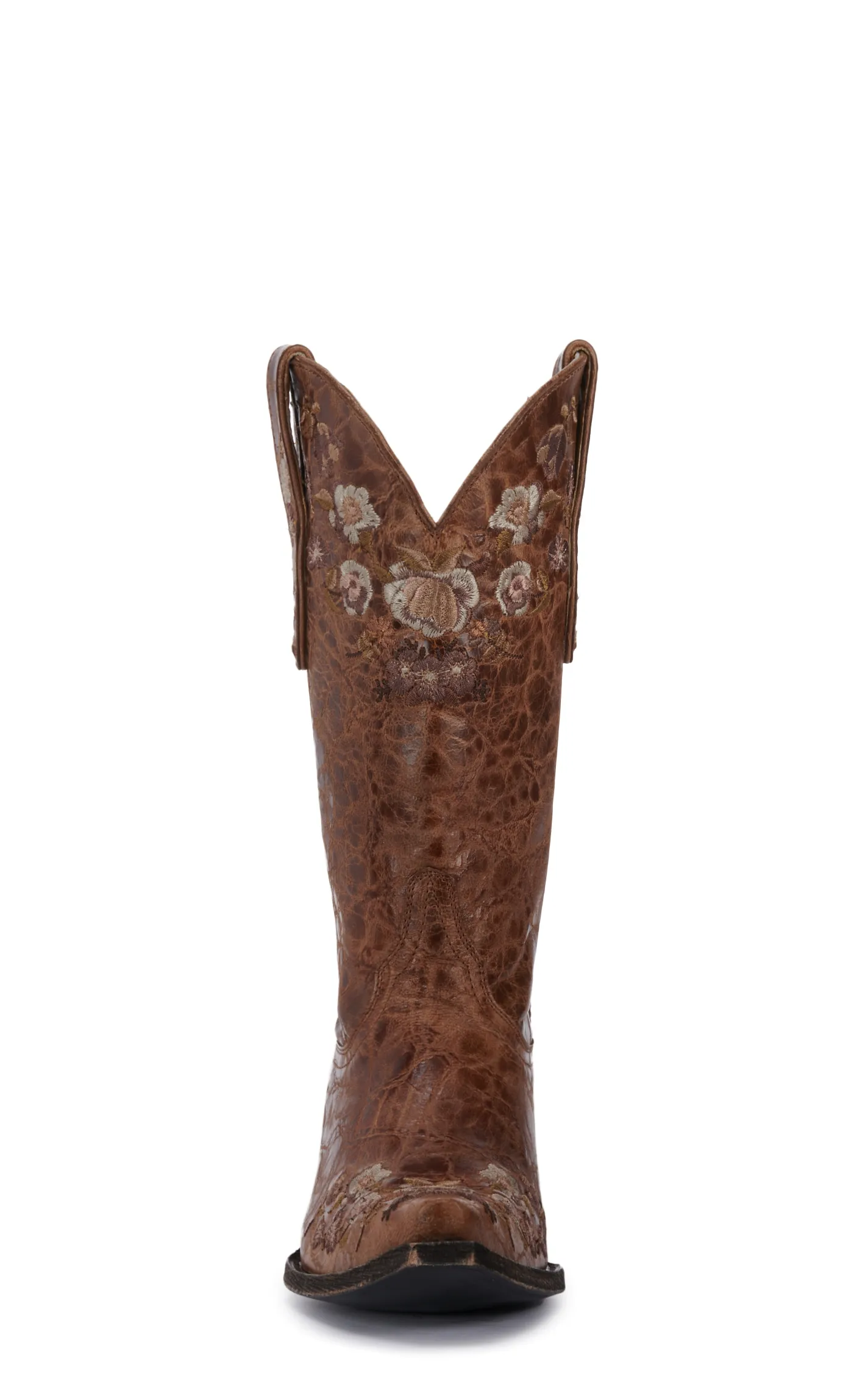 Cavender's Women's Brown with Floral Embroidery Snip Toe Cowboy Boots