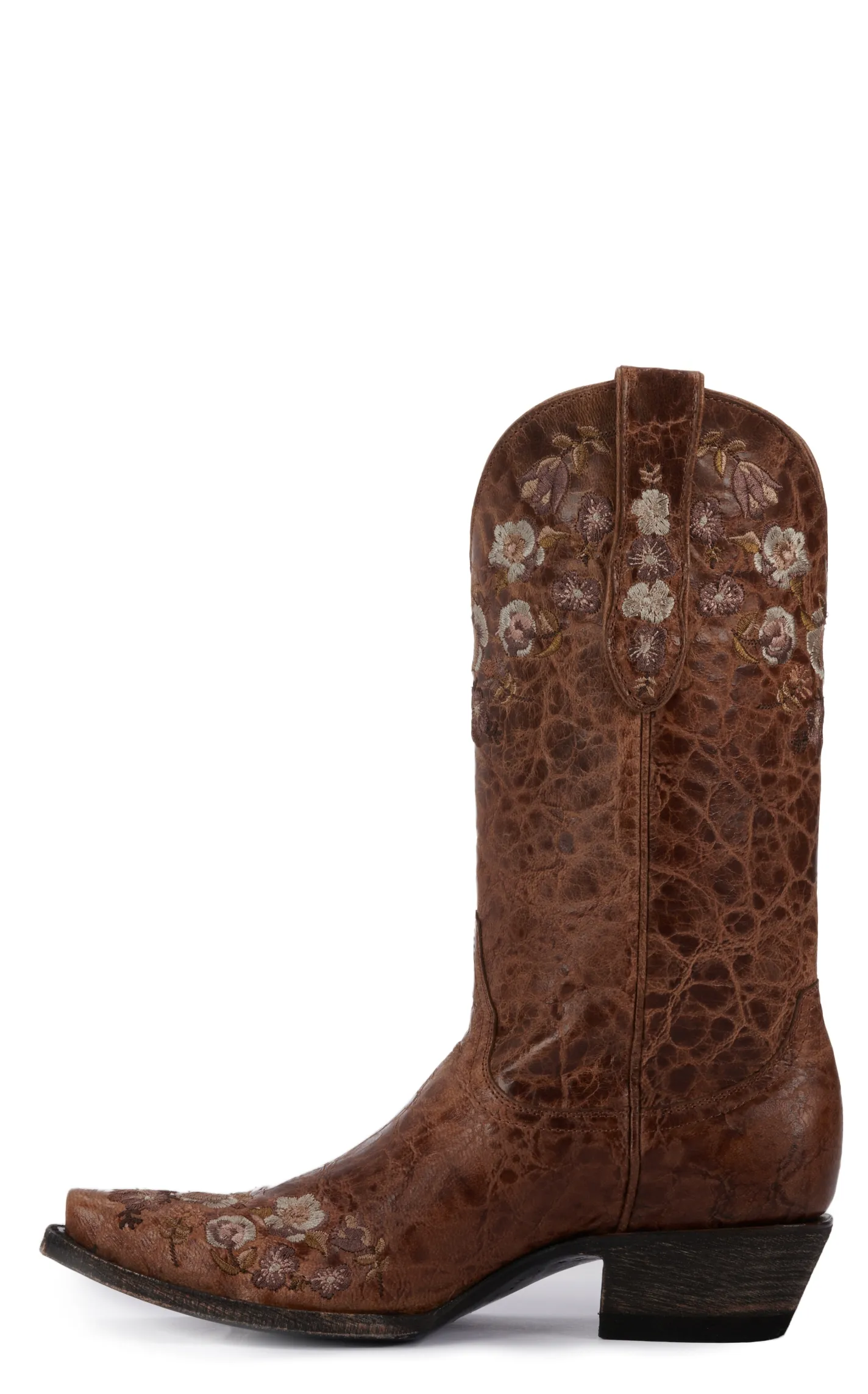 Cavender's Women's Brown with Floral Embroidery Snip Toe Cowboy Boots