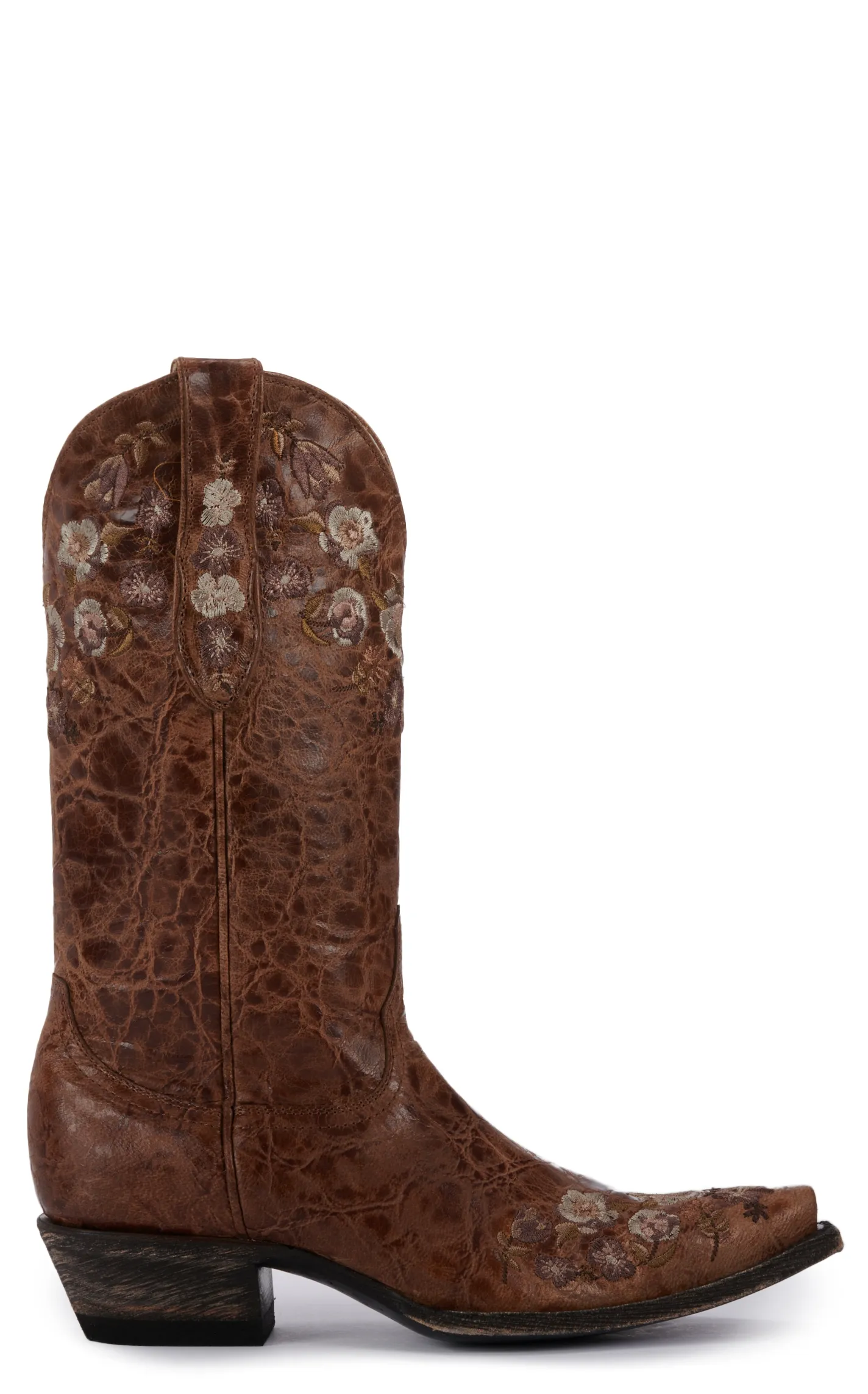 Cavender's Women's Brown with Floral Embroidery Snip Toe Cowboy Boots