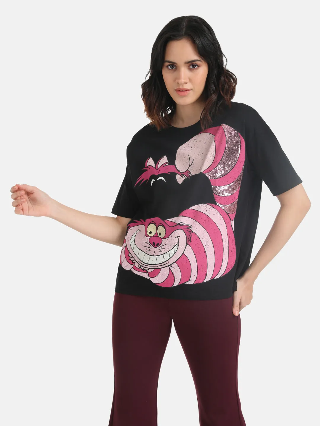 Cheshire Cat  Disney Printed T-Shirt With Sequin Work