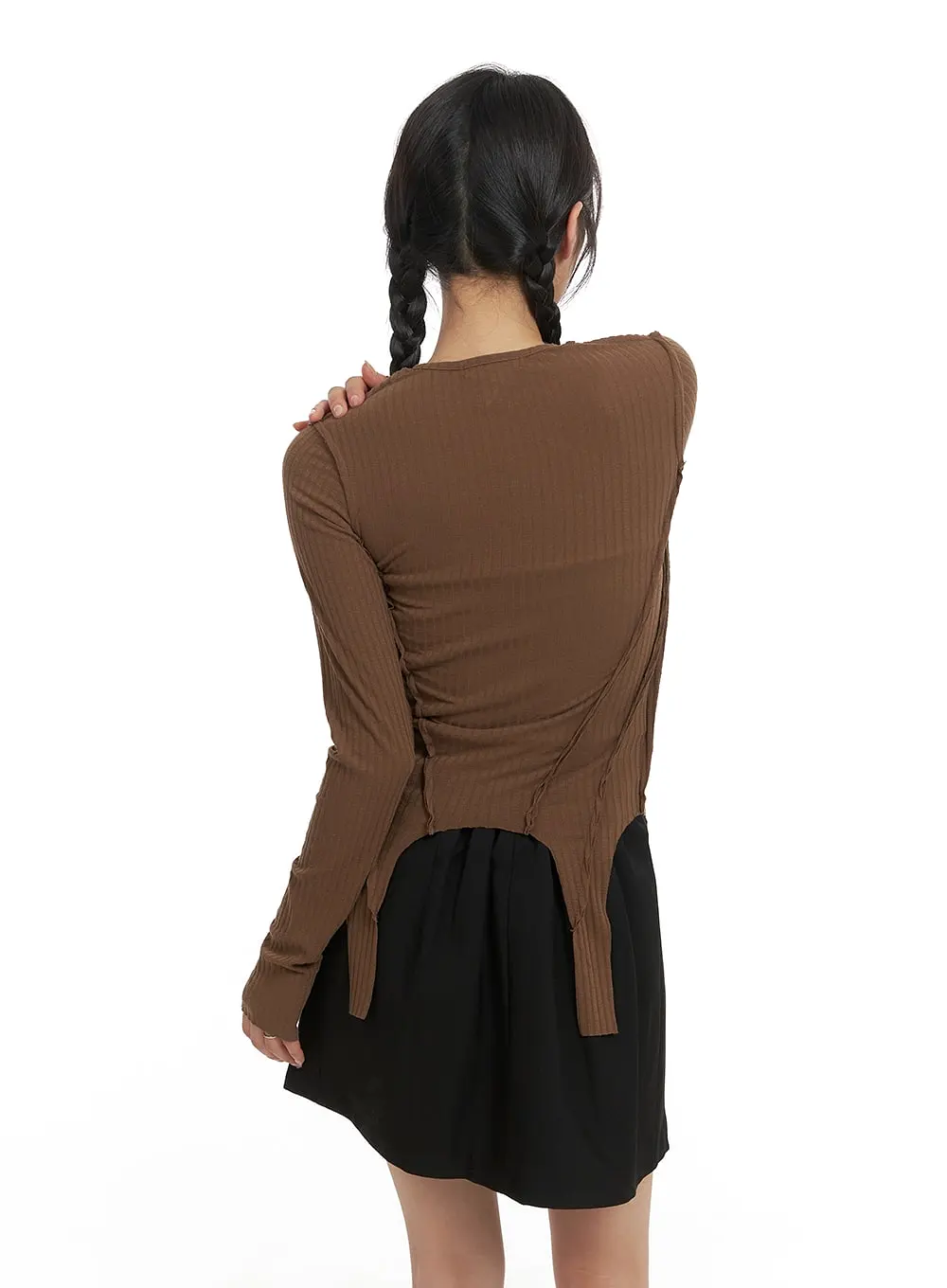 Contrasting Button Long Sleeve Top CM427