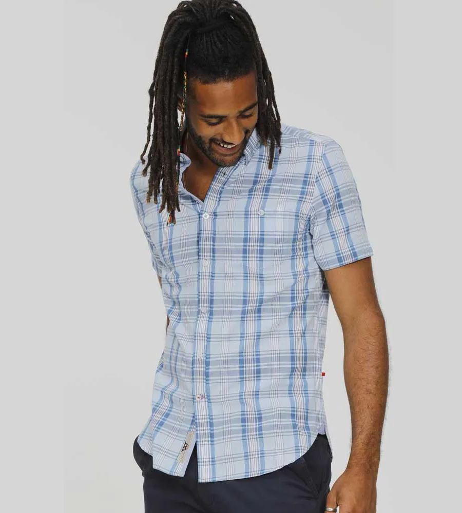 D555 Mens Blue Short Sleeve Check Shirt With Pocket (ORCHARD)