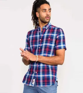 D555 Mens Blue/Red Short Sleeve Check Shirt (PORTLAND)