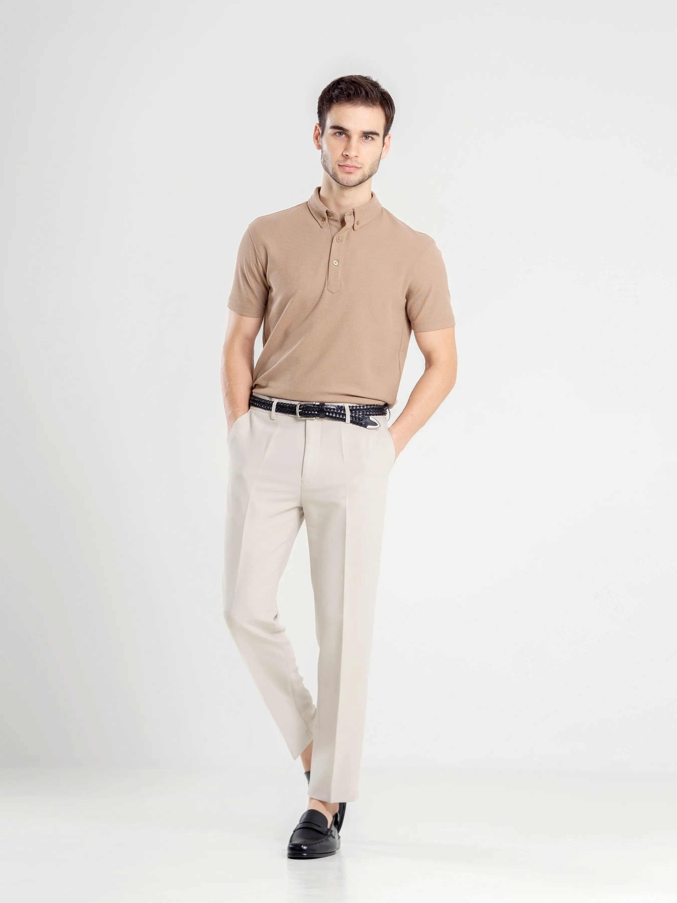 Dante Polo Button Down Short Sleeve - Beige