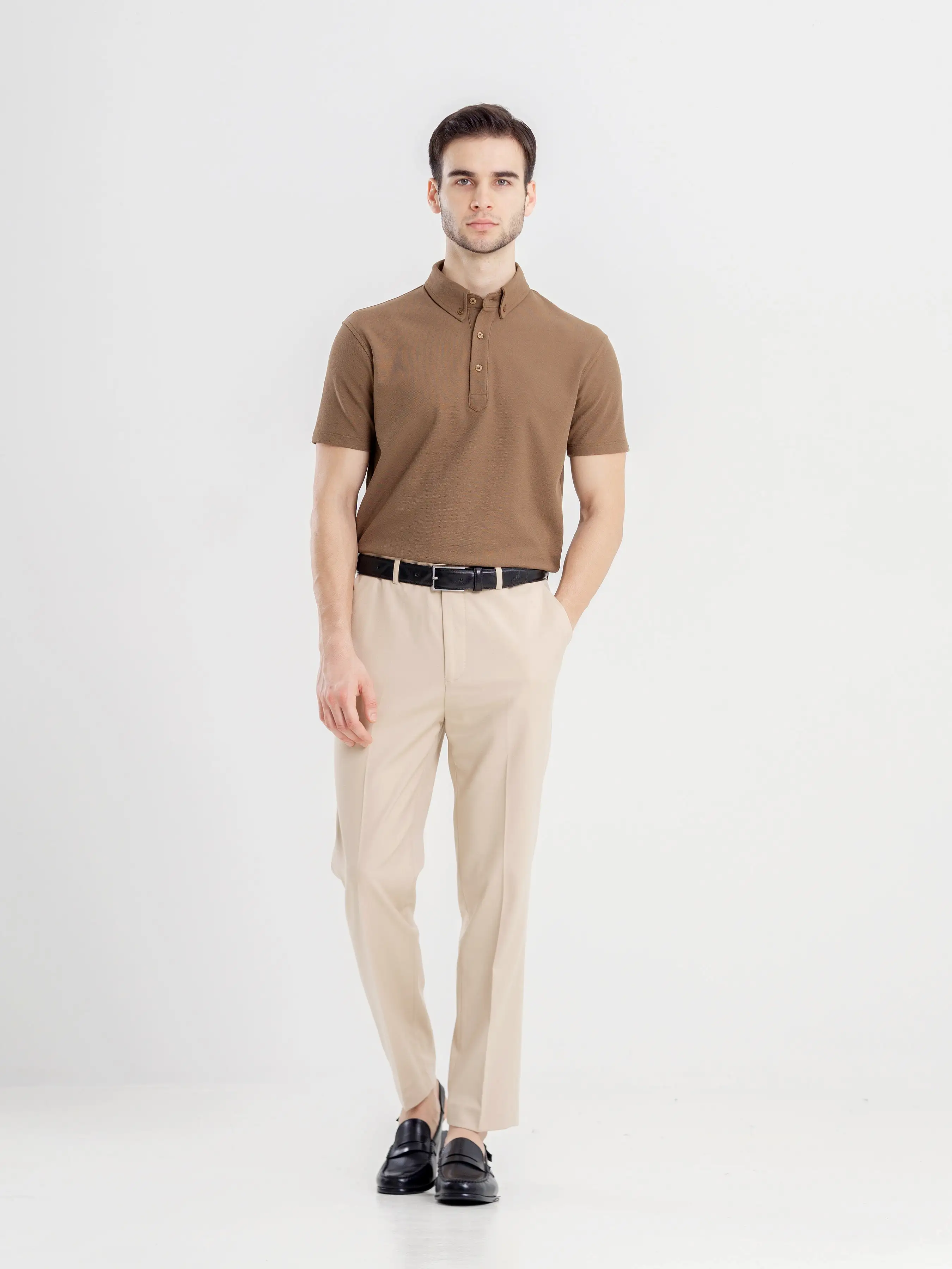 Dante Polo Button Down Short Sleeve - Coffee