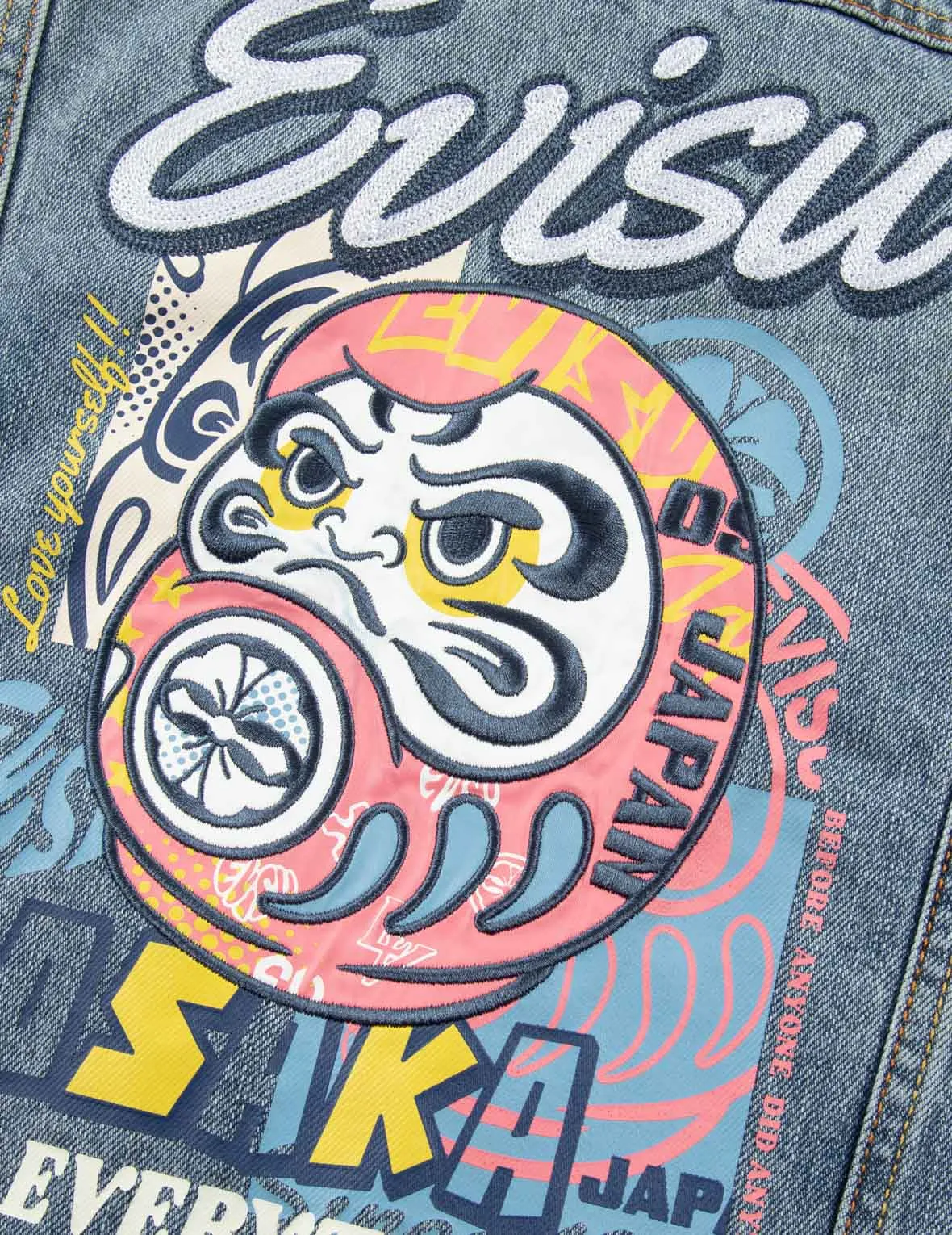 Daruma Appliqué Loose Fit Denim Jacket