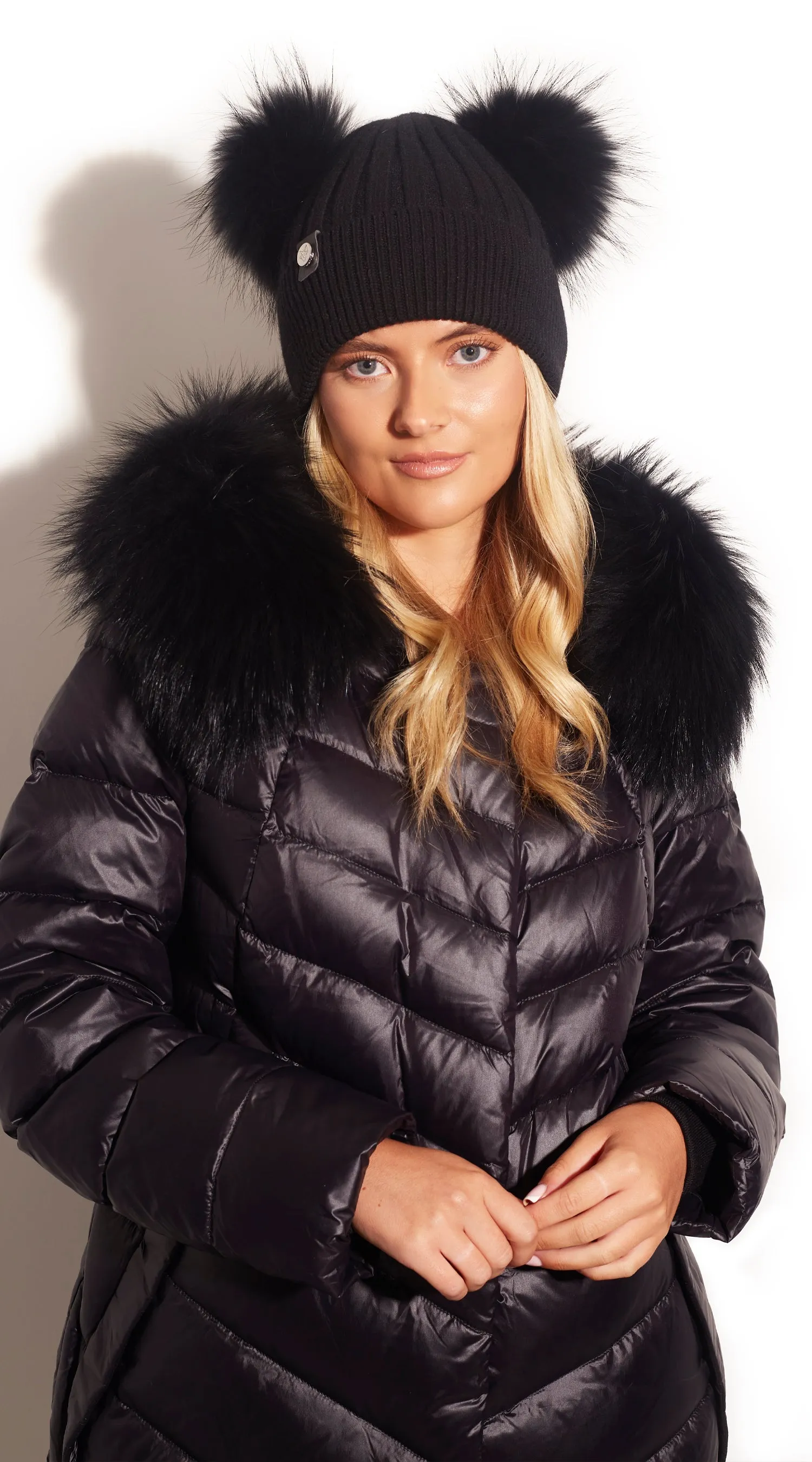 Double Harley Pom Pom Hat - Black