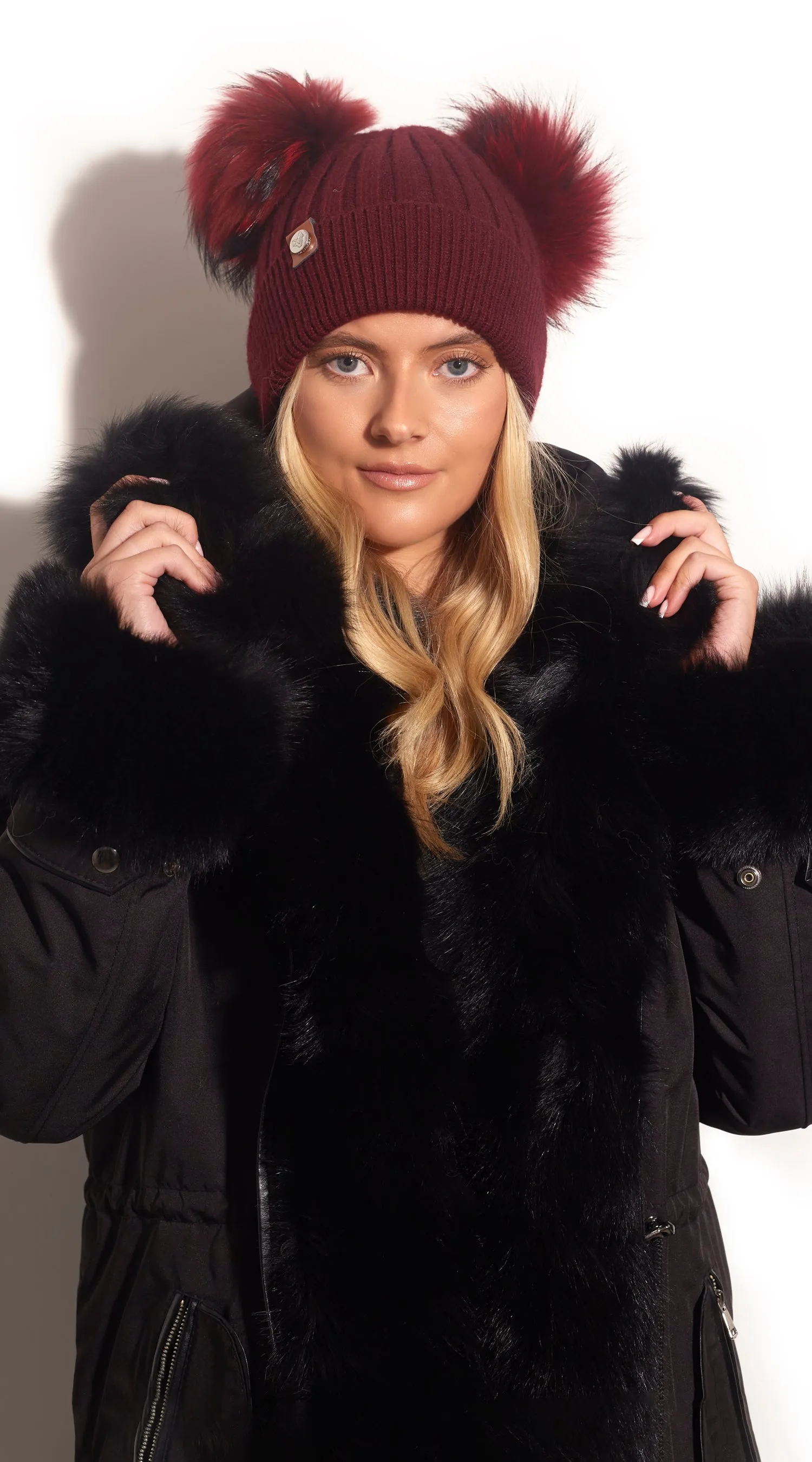 Double Harley Pom Pom Hat - Wine