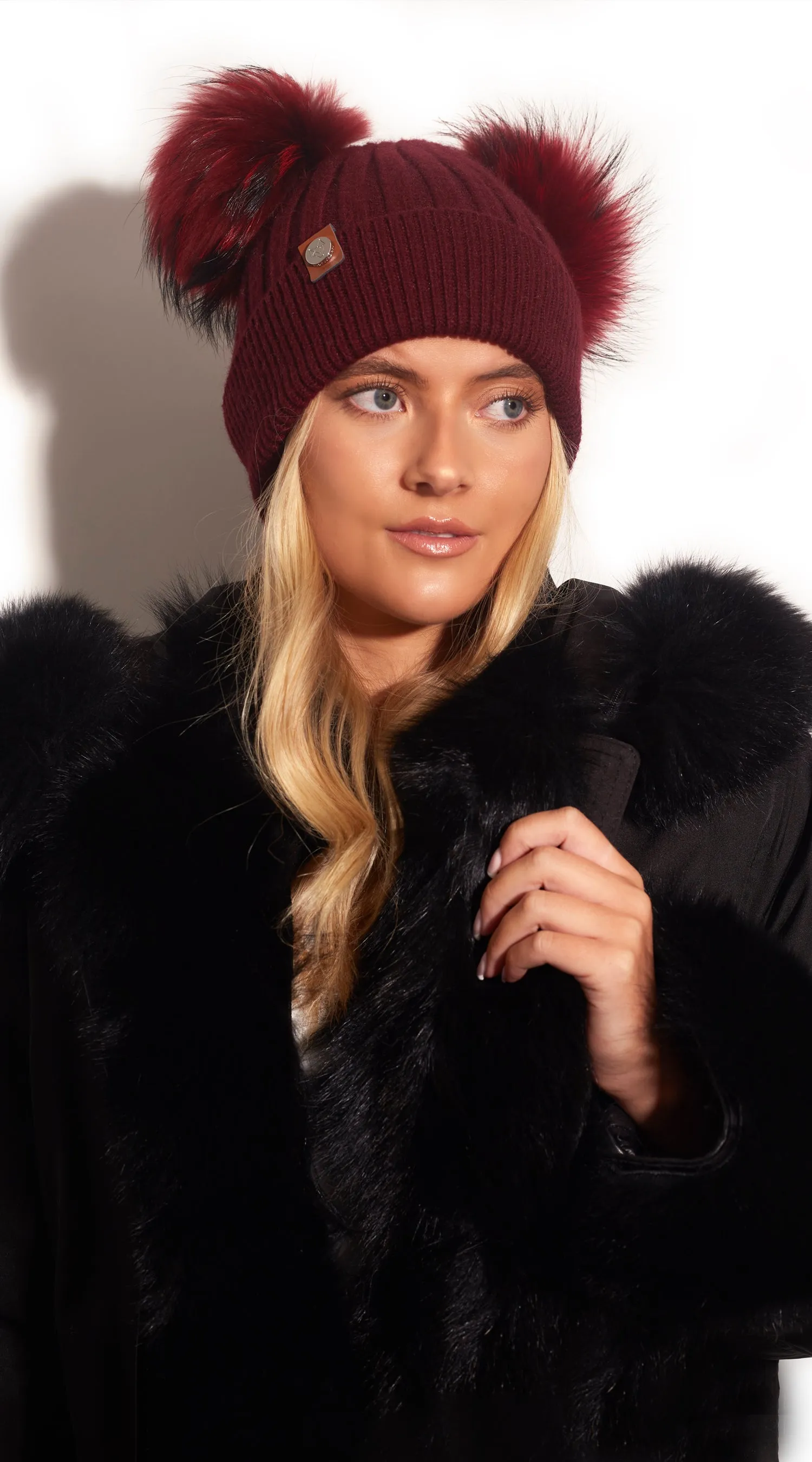 Double Harley Pom Pom Hat - Wine