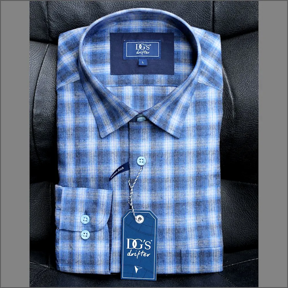 Drifter Giovanni Blue & Navy Checked Shirt<>