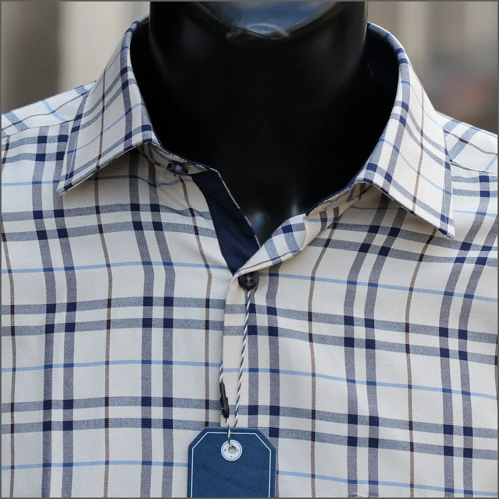 Drifter Giovanni Stone & Navy Check Shirt<>