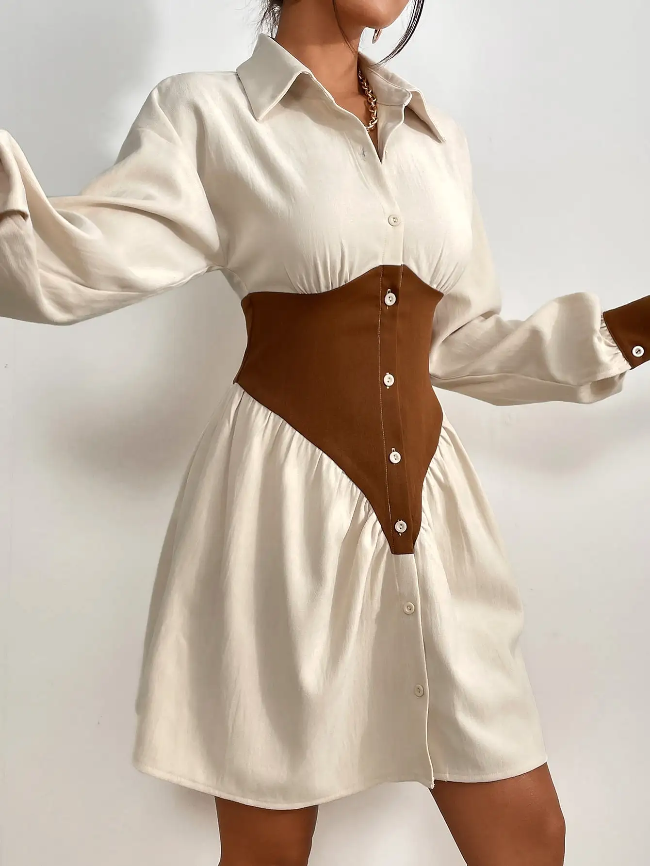 Drop Shoulder Button Front Shirt Dress