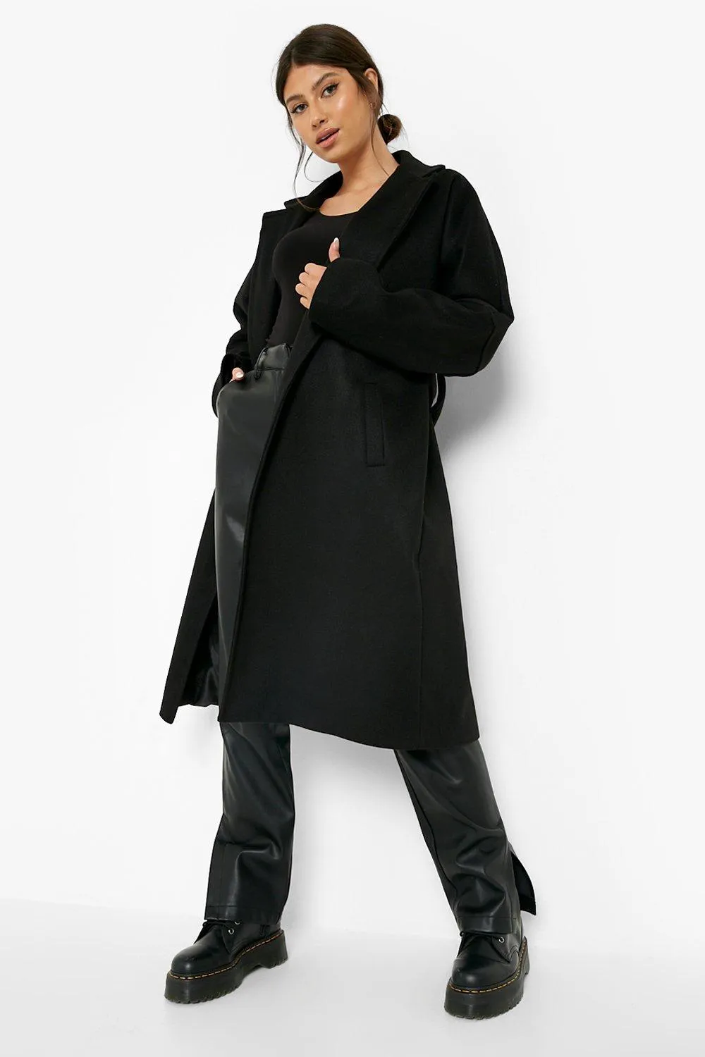 Drop Shoulder Seam Detail Belted Coat