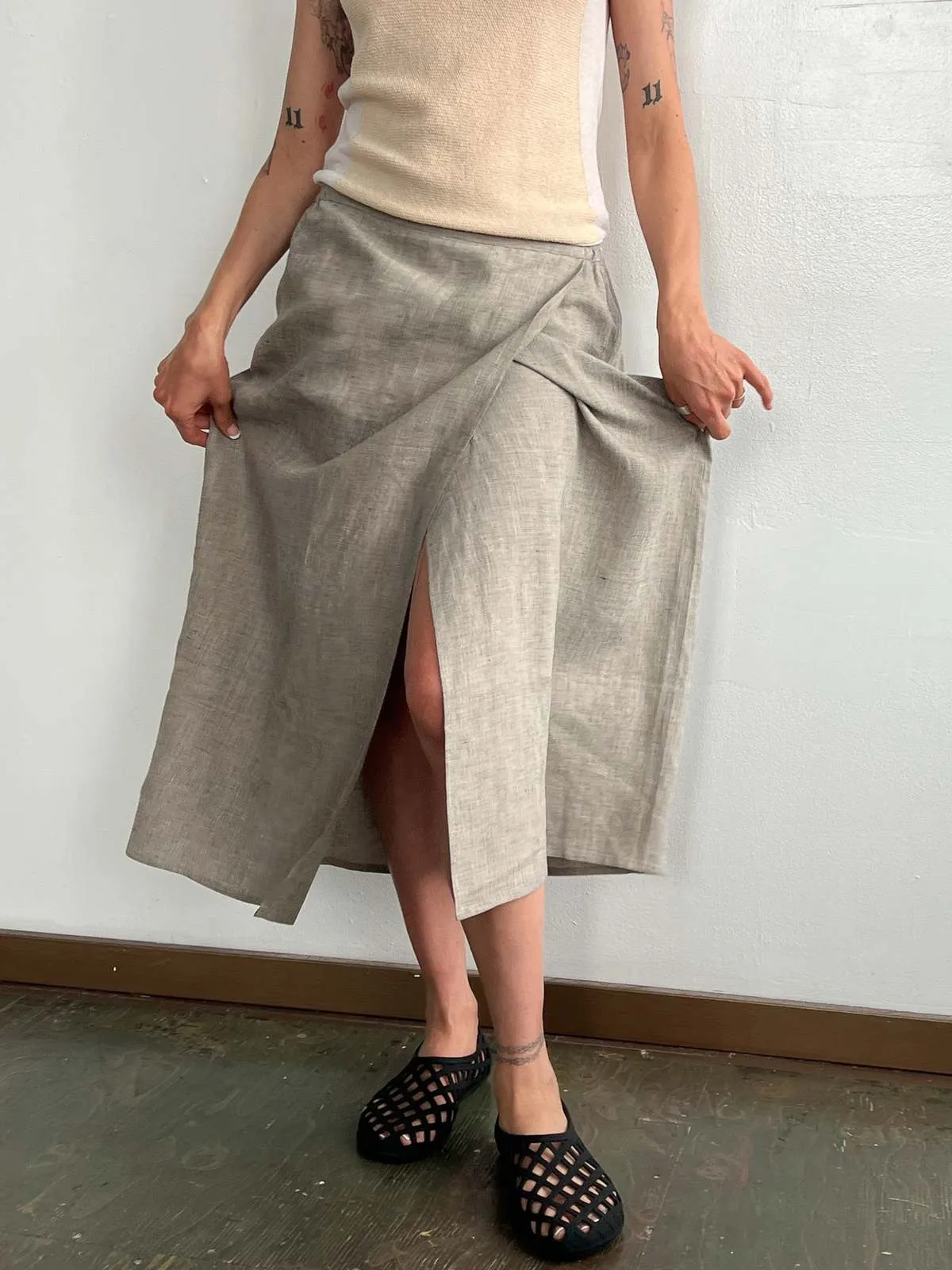 Eskandar Linen Wrap Easy Skirt