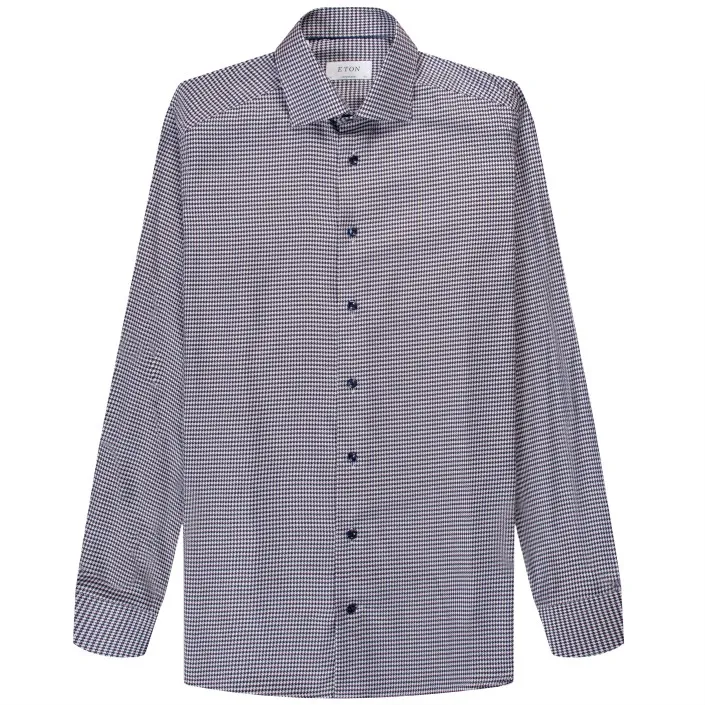 Eton Houndstooth Print Signature Twill Shirt Navy