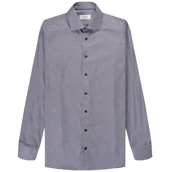 Eton Houndstooth Print Signature Twill Shirt Navy