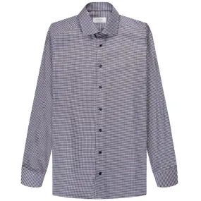 Eton Houndstooth Print Signature Twill Shirt Navy