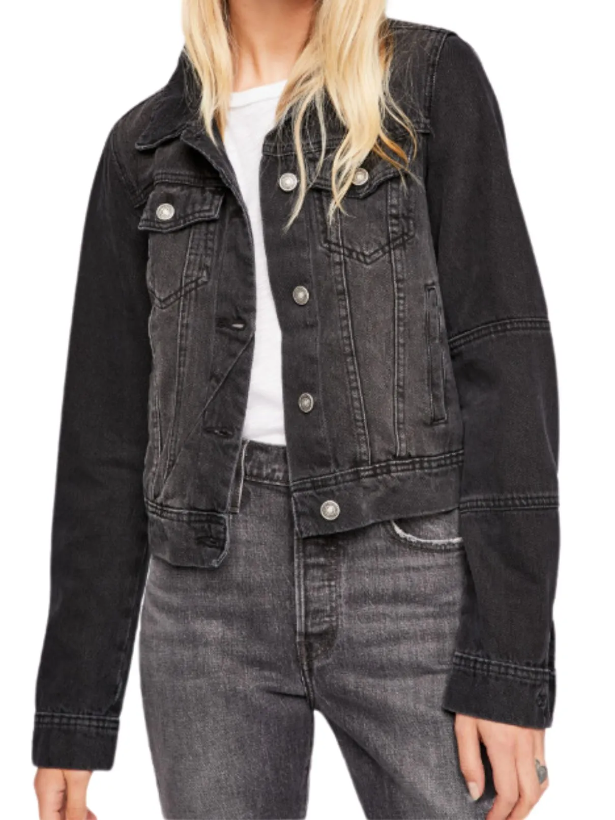 Free People Rumors Denim Jacket in Black