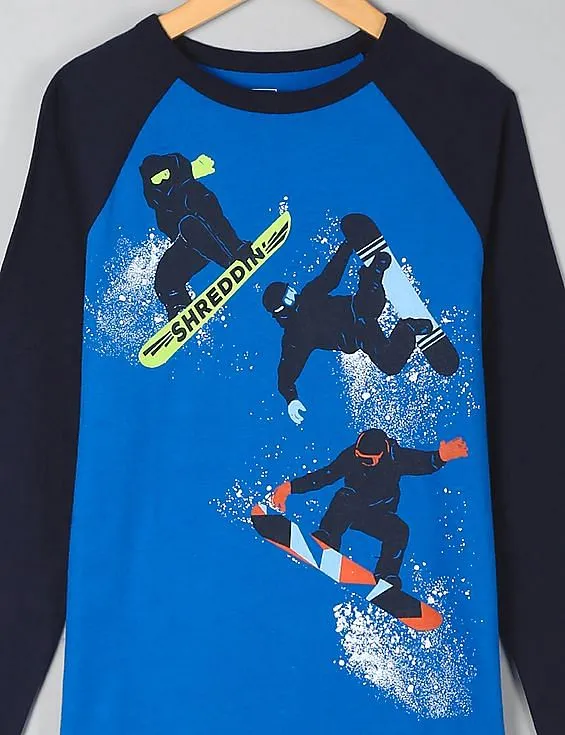 GAP Boys Blue Graphic Long Sleeve Baseball Tee