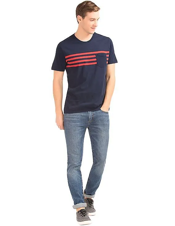 GAP Men Blue Stripe Pocket Short Sleeve Tee