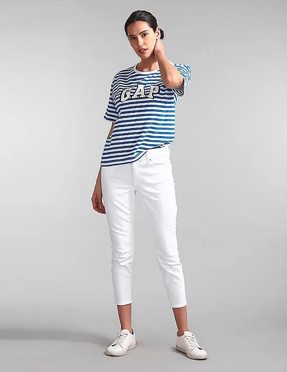 GAP Women Blue Stripe Logo Tee