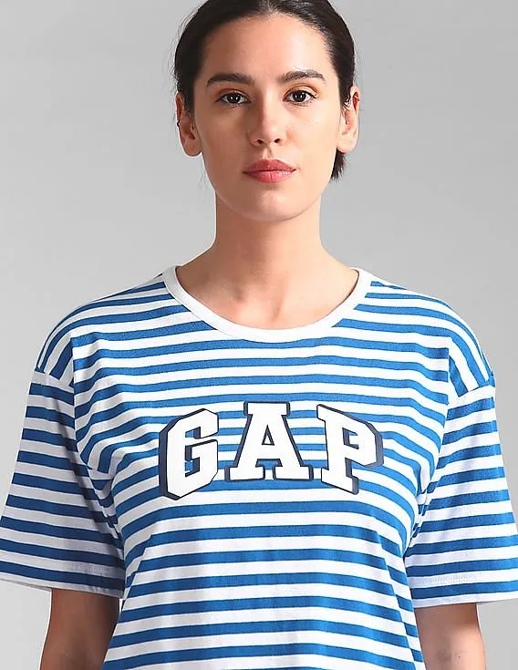 GAP Women Blue Stripe Logo Tee