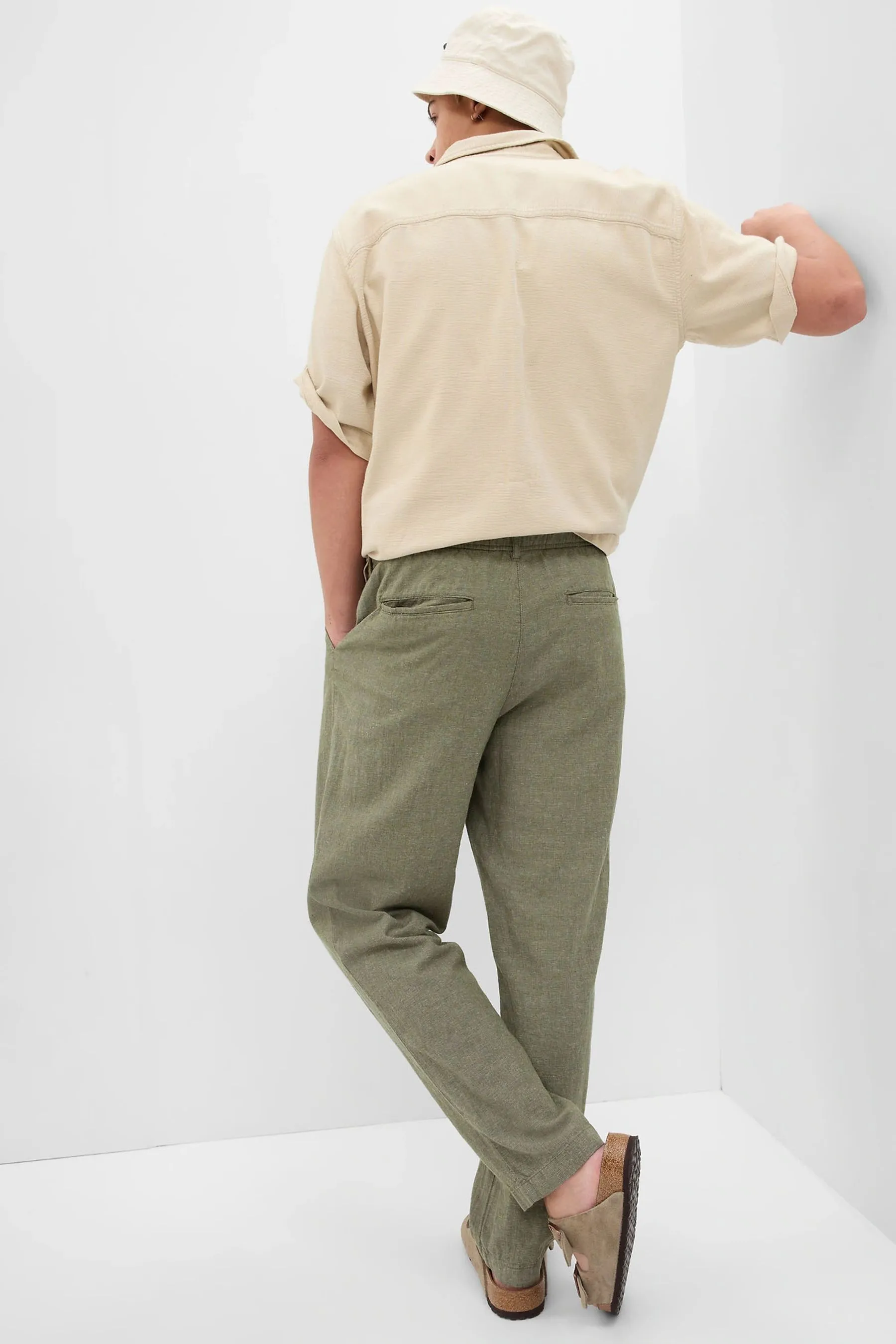 Green Linen-Cotton Easy Trousers