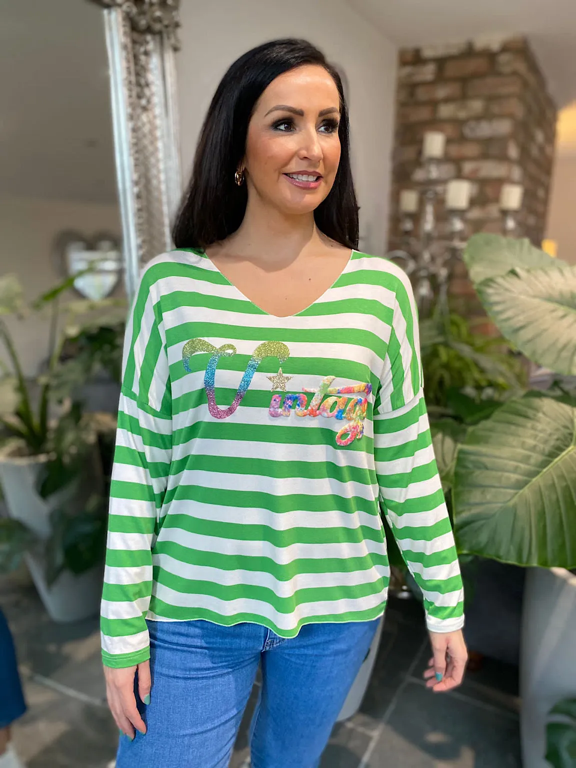 Green Textured Vintage Slogan Top Sammy