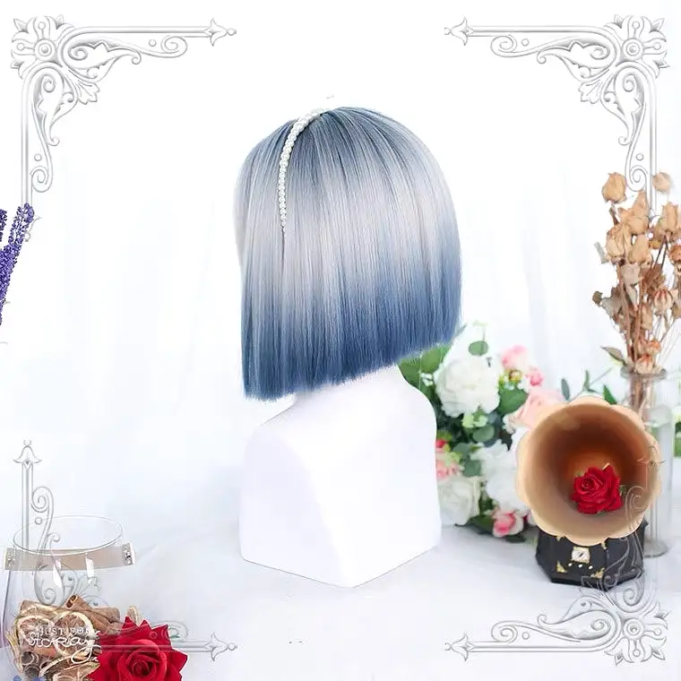 HARAJUKU LOLITA BLUE GRAY GRADIENT SHORT CURLS WIG BY90028